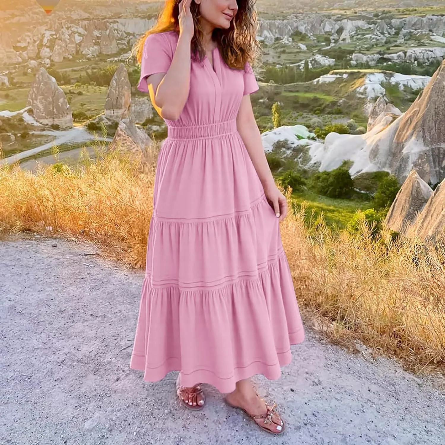 Linen Dresses for Women 2025,Flowy Pleated T Shirt Modest Maxi Dresses Trendy Cute Beach Vacation A Line Sundresses