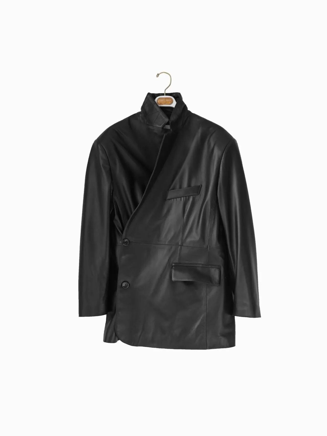LUXE LEATHER UNBALANCED BOYFRIEND BLAZER