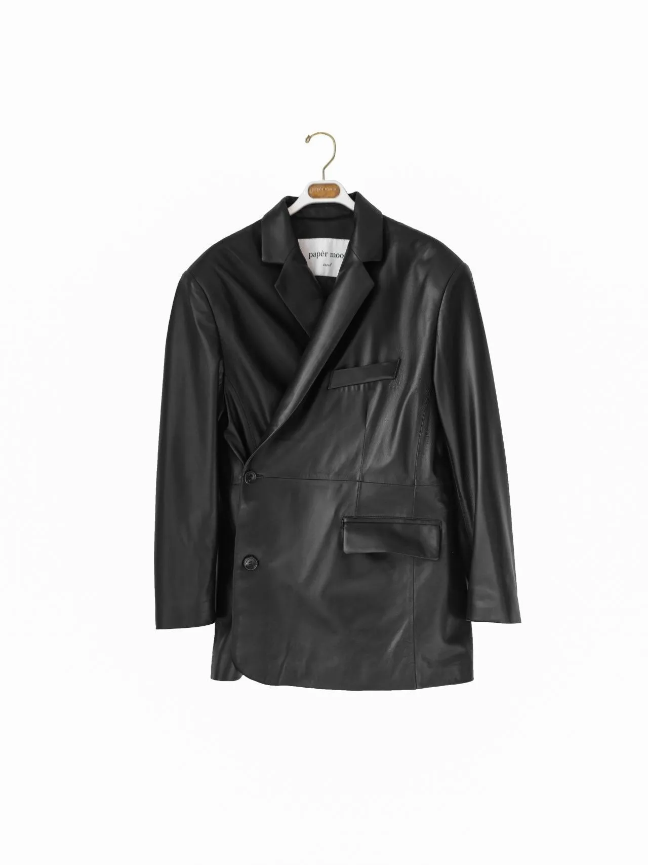 LUXE LEATHER UNBALANCED BOYFRIEND BLAZER