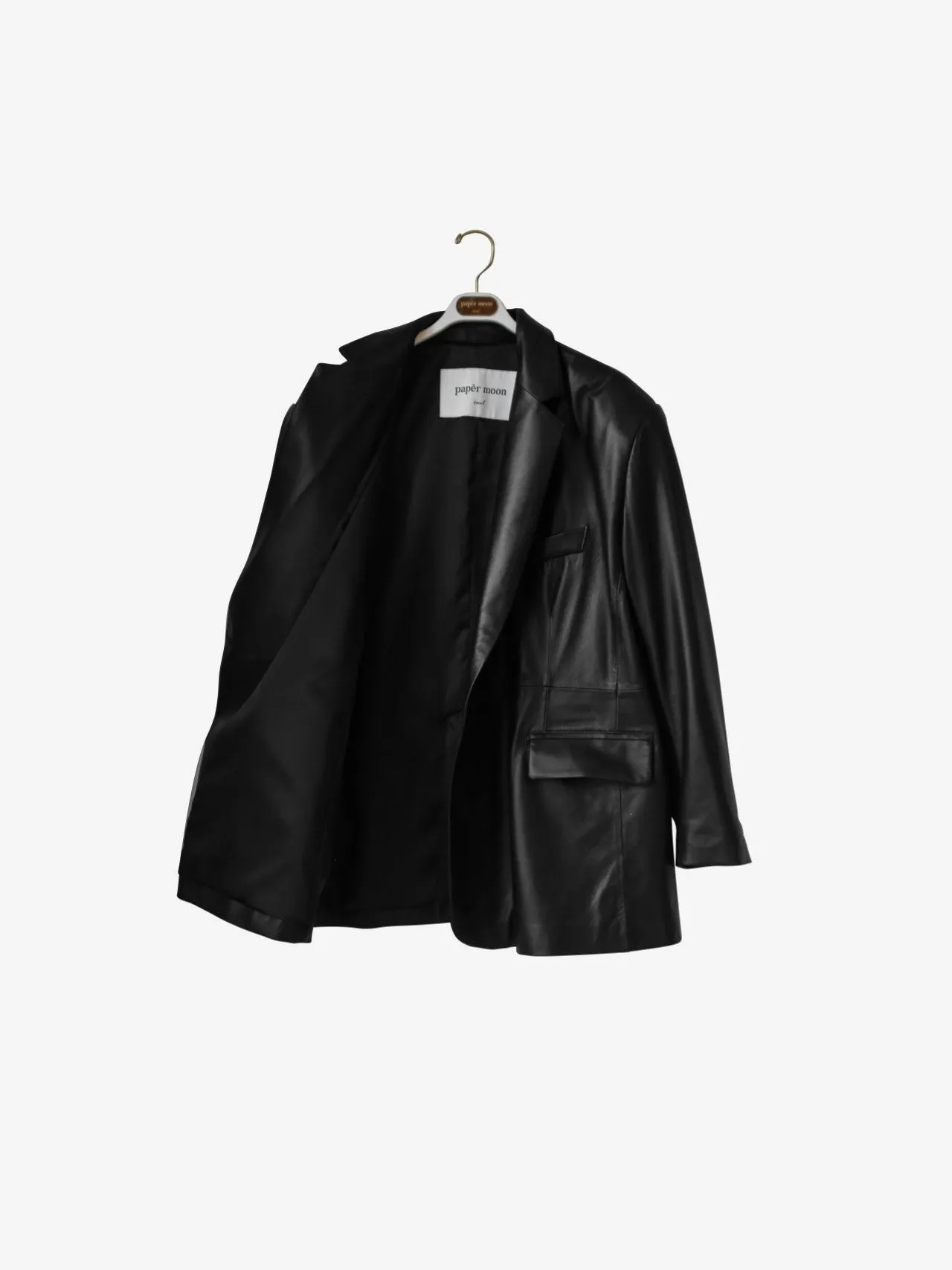 LUXE LEATHER UNBALANCED BOYFRIEND BLAZER