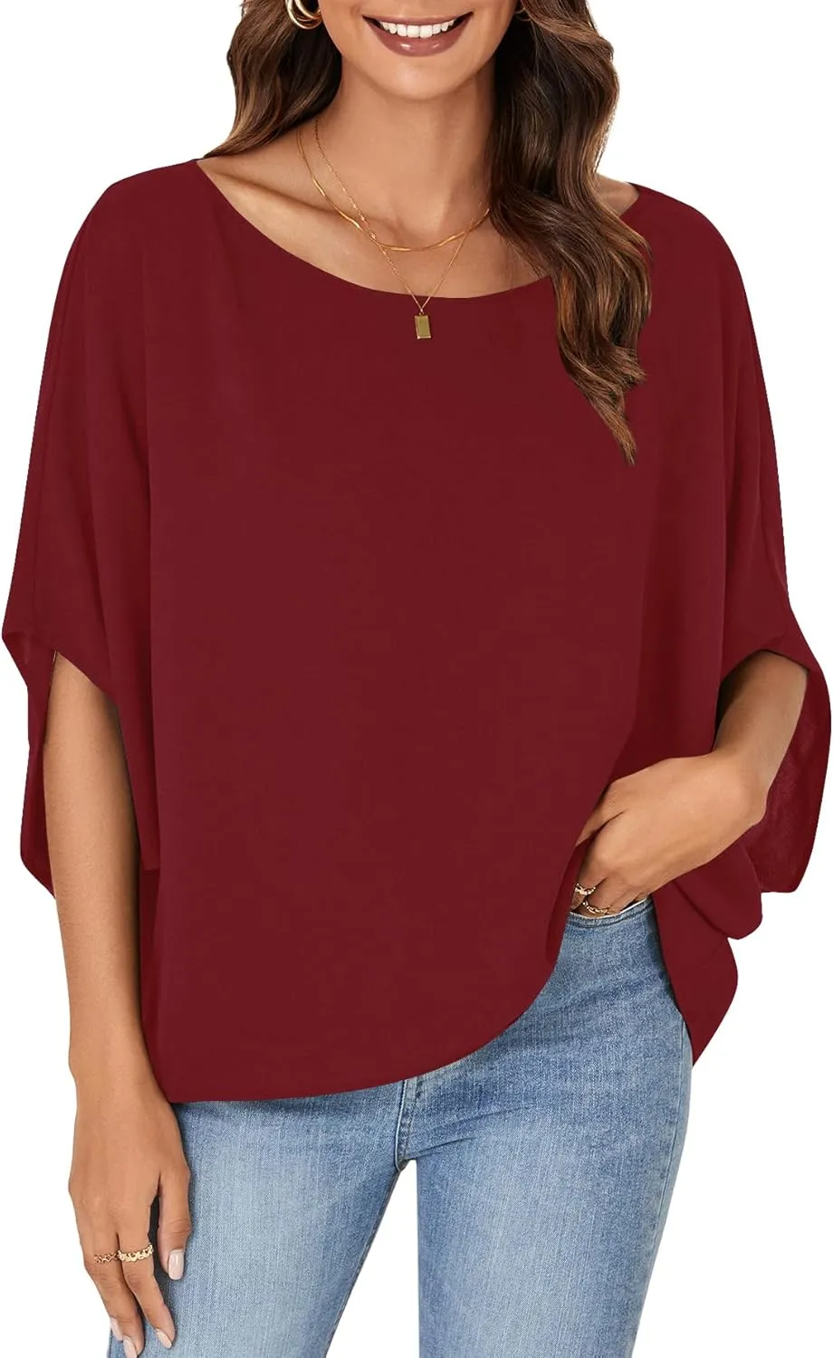 LYANER Women's Casual Loose Off Shoulder Batwing Half Sleeve Blouse Shirt Tunic Top