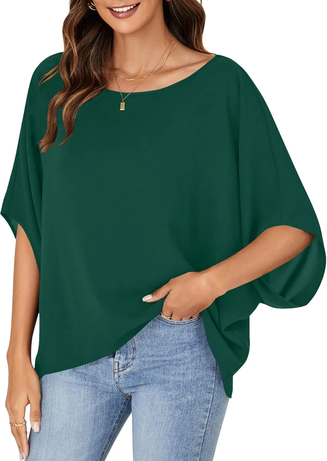 LYANER Women's Casual Loose Off Shoulder Batwing Half Sleeve Blouse Shirt Tunic Top