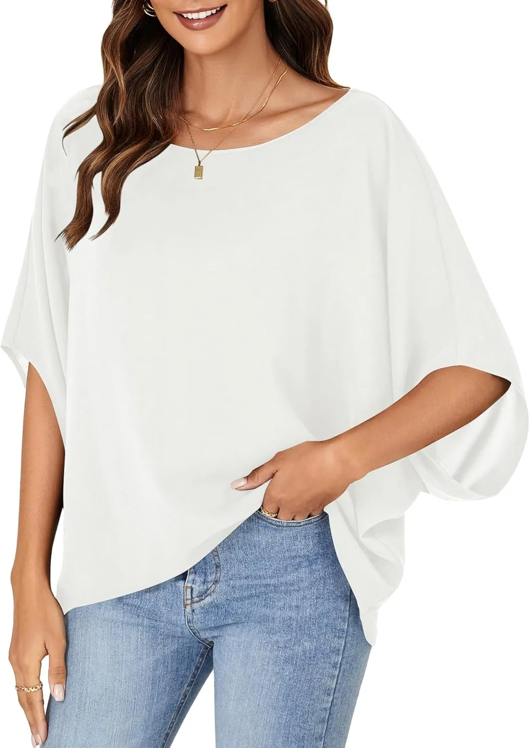 LYANER Women's Casual Loose Off Shoulder Batwing Half Sleeve Blouse Shirt Tunic Top