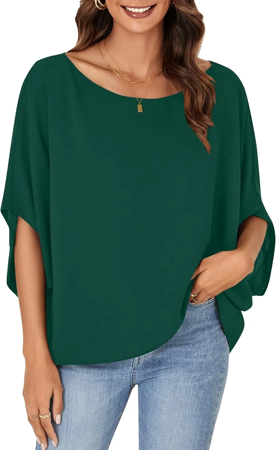 LYANER Women's Casual Loose Off Shoulder Batwing Half Sleeve Blouse Shirt Tunic Top