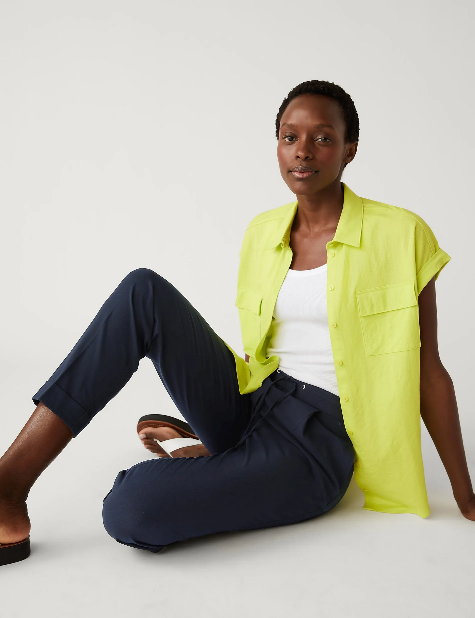 Marks & Spencer Grazer Drawstring Tapered Ankle Pants, Navy