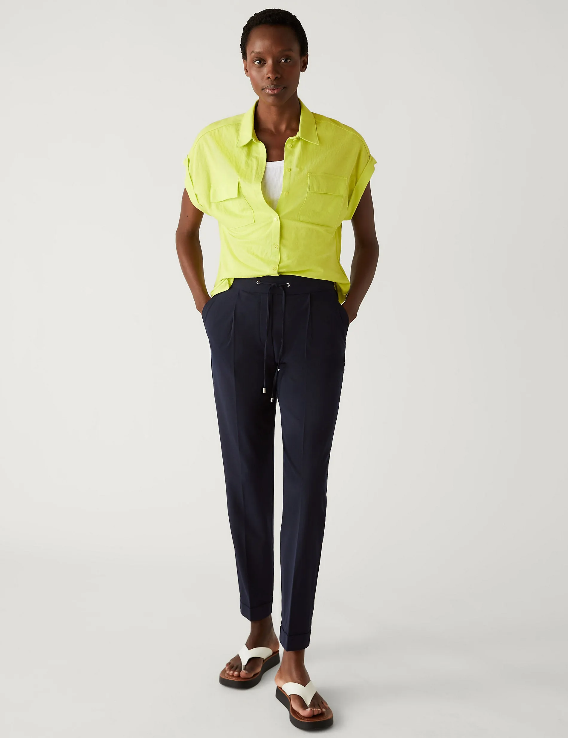 Marks & Spencer Grazer Drawstring Tapered Ankle Pants, Navy