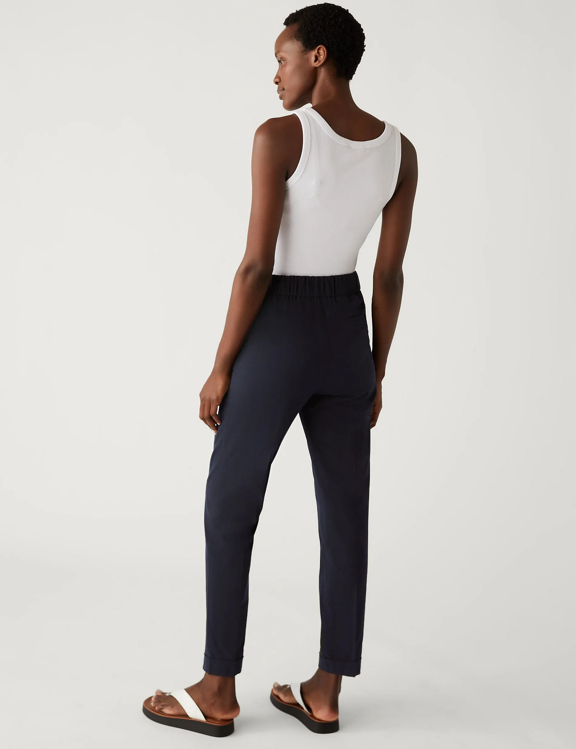 Marks & Spencer Grazer Drawstring Tapered Ankle Pants, Navy
