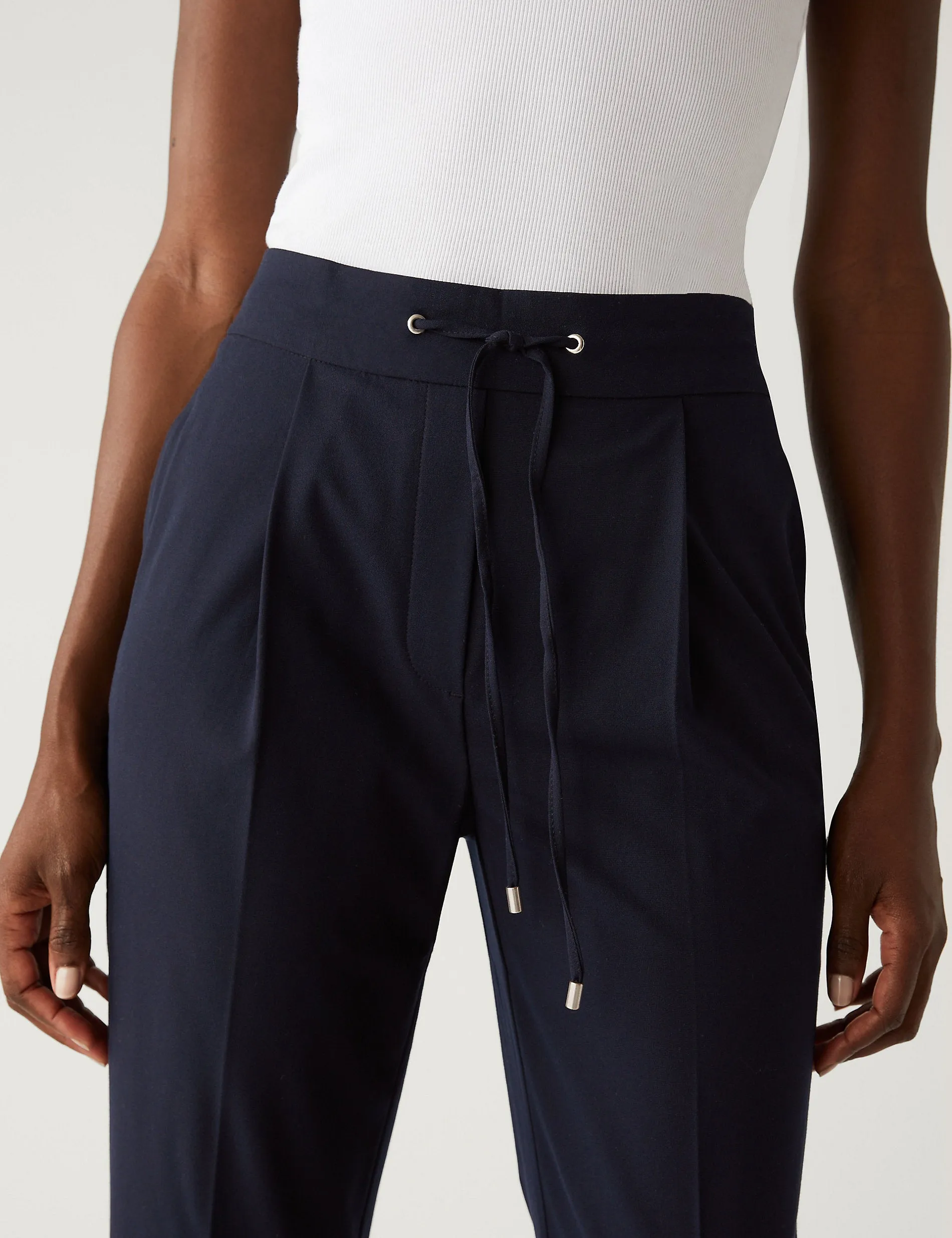 Marks & Spencer Grazer Drawstring Tapered Ankle Pants, Navy