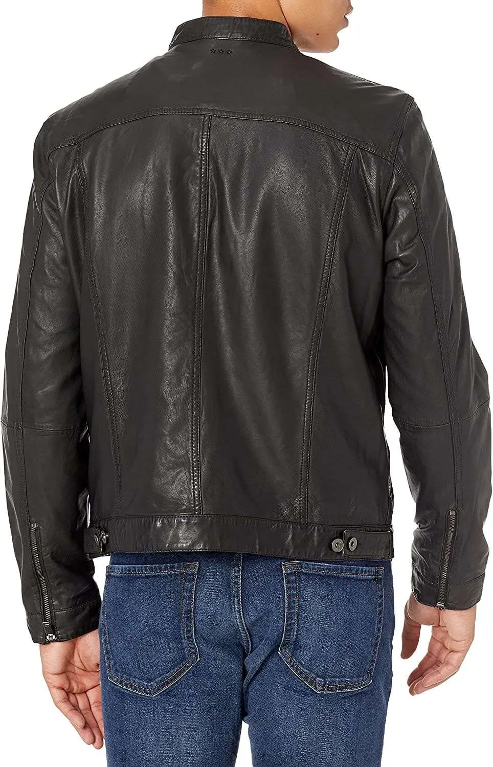 Men's Black Chris Wellford Leather Jacket with Shirt Style Collar