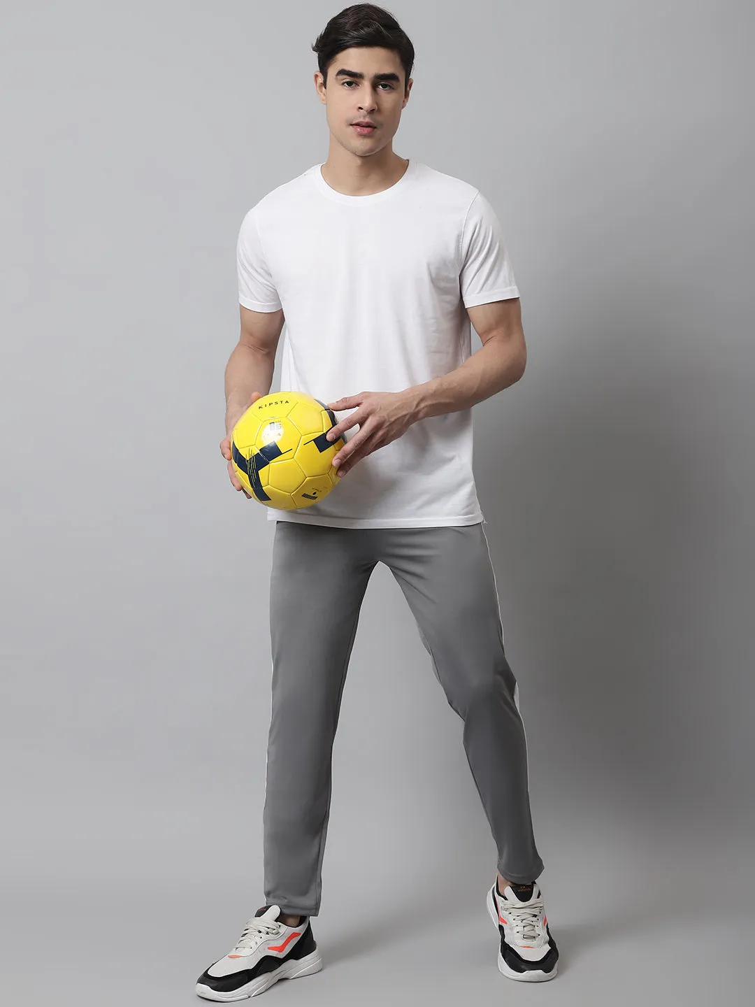 Men's Grey and White Striped Streachable Lycra Trackpants
