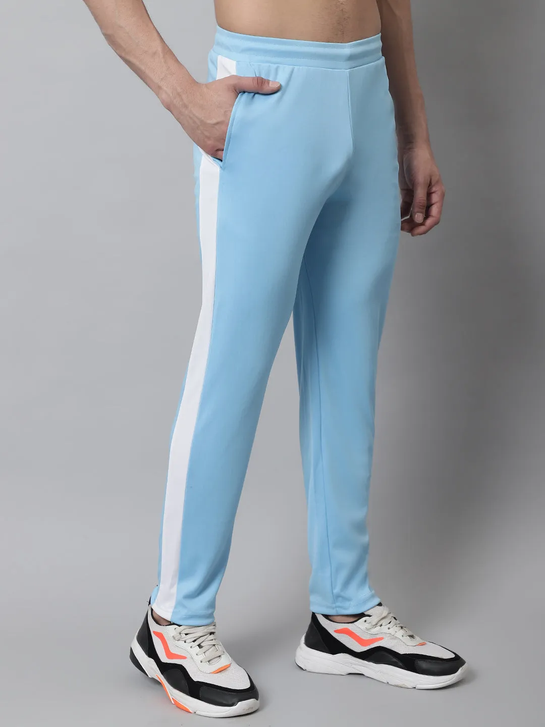 Men's Sky Blue and White Striped Streachable Lycra Trackpants