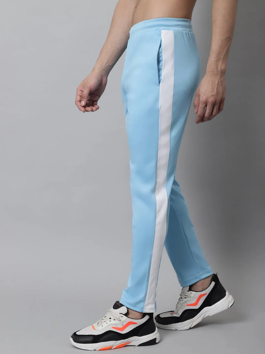 Men's Sky Blue and White Striped Streachable Lycra Trackpants