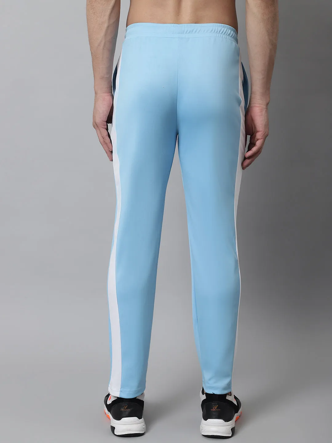 Men's Sky Blue and White Striped Streachable Lycra Trackpants