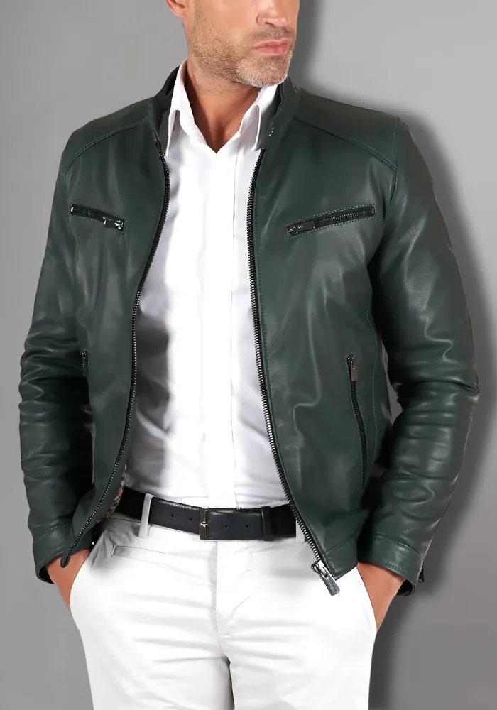 Mens Vintage Motorcycle Cafe Racer  Leather Jacket