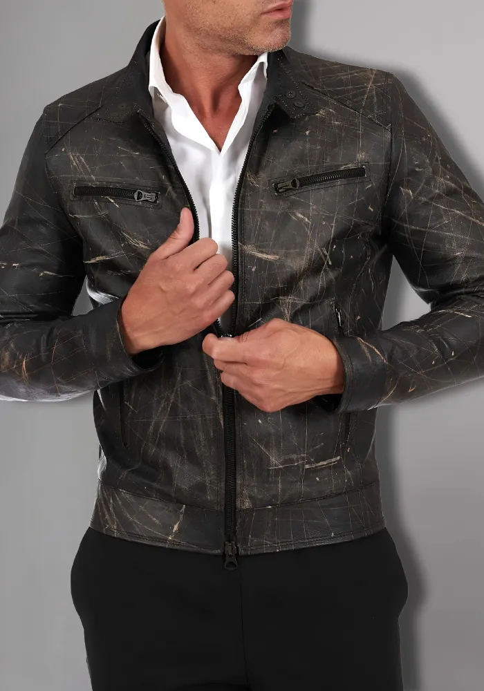 Mens Vintage Motorcycle Cafe Racer  Leather Jacket