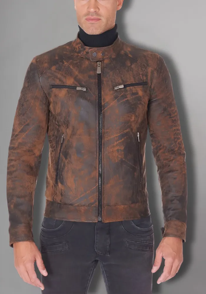 Mens Vintage Motorcycle Cafe Racer  Leather Jacket