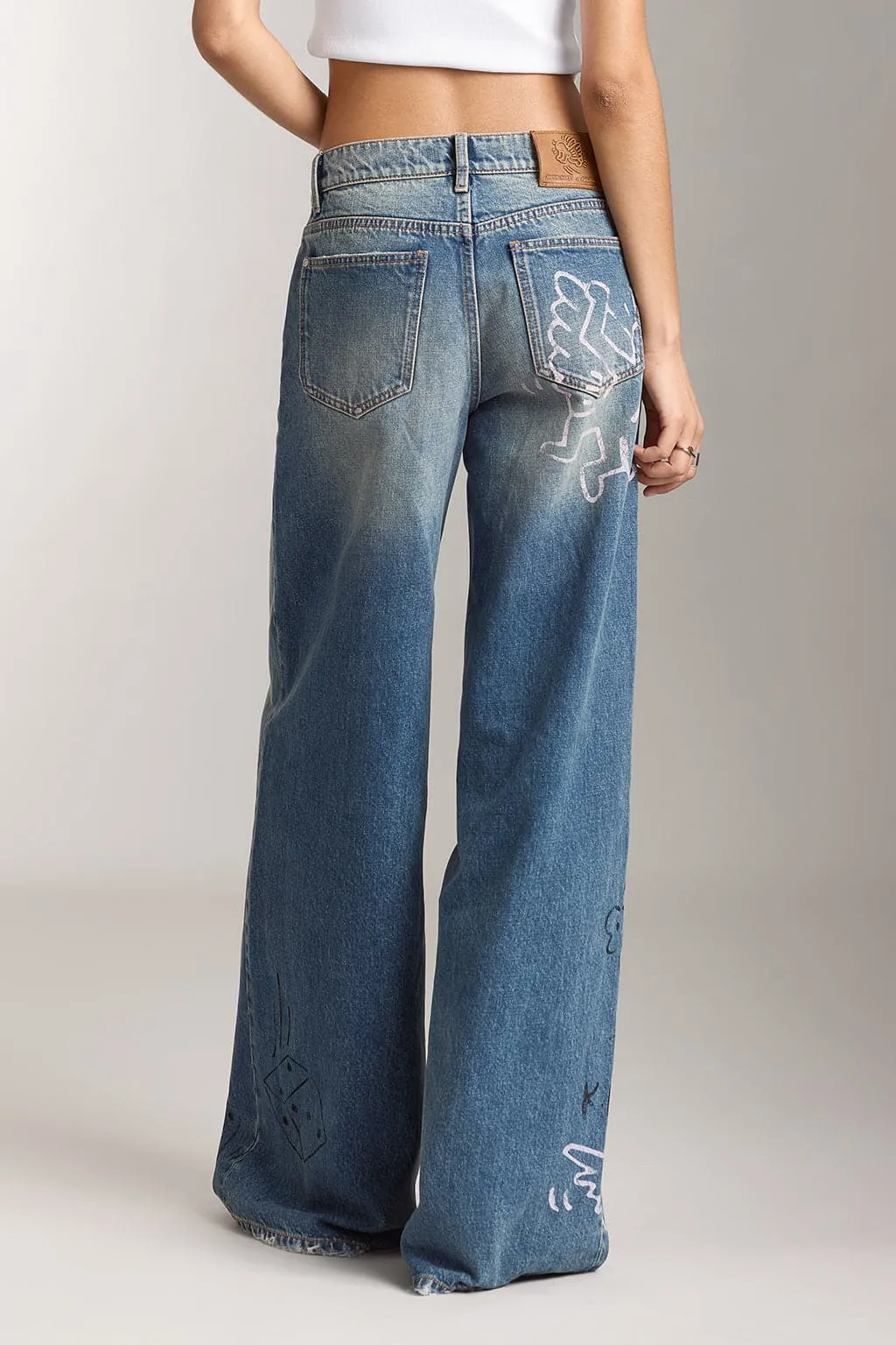 Miss Sixty X Keith Haring Capsule Collection Vintage Distressed Wide-Leg Jeans