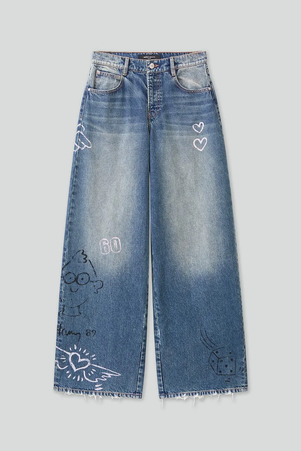 Miss Sixty X Keith Haring Capsule Collection Vintage Distressed Wide-Leg Jeans