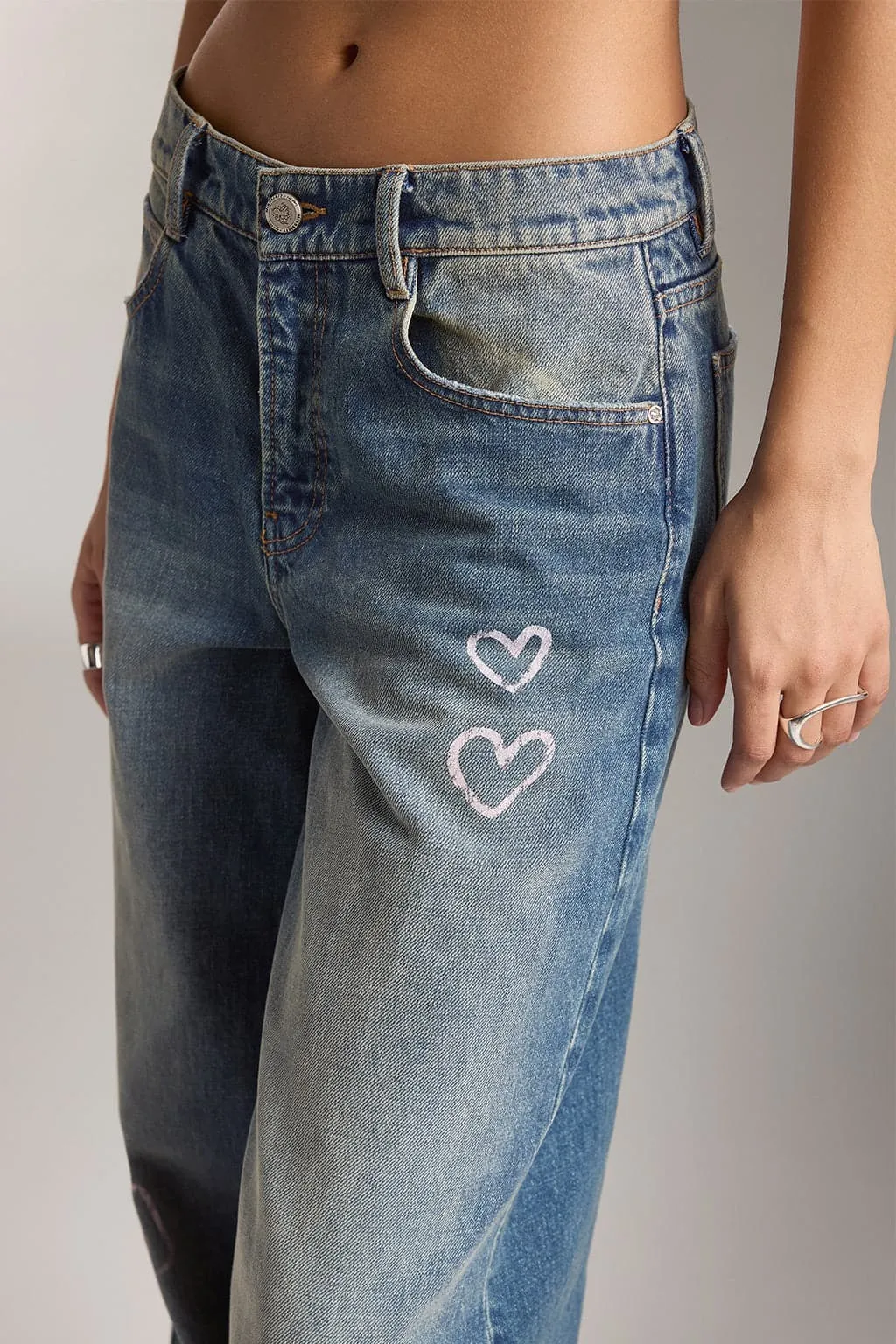 Miss Sixty X Keith Haring Capsule Collection Vintage Distressed Wide-Leg Jeans