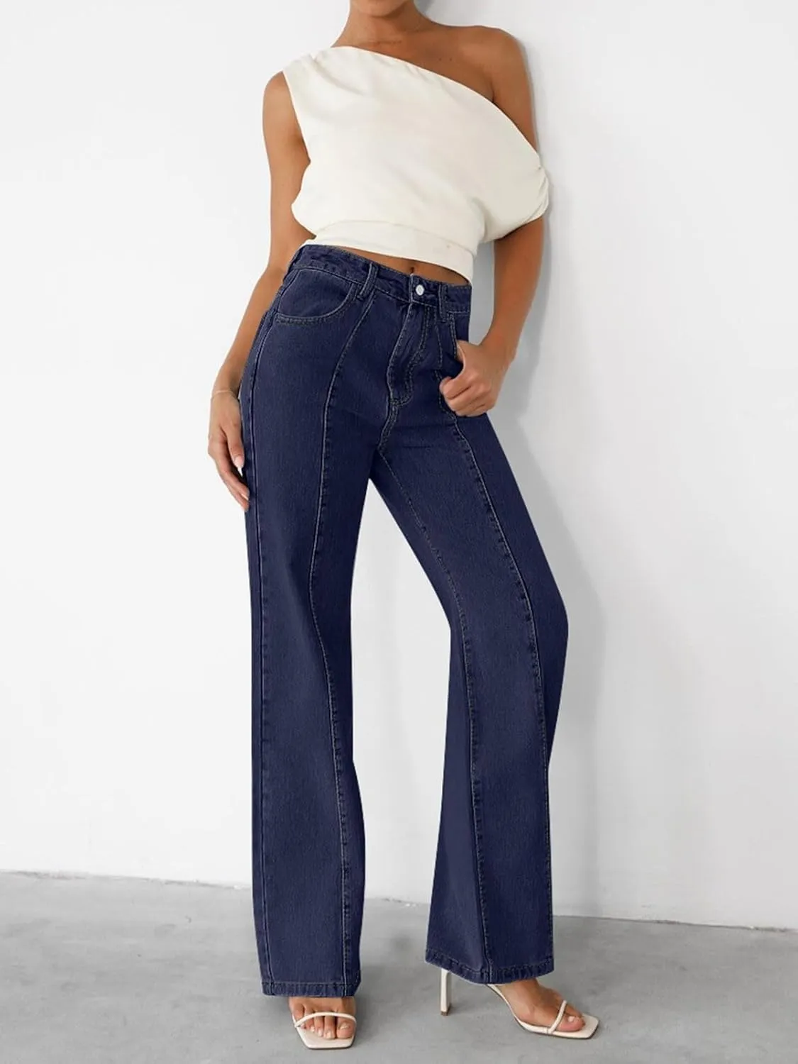 NIMIN Wide Leg Jeans for Women High Waisted Baggy Denim Pants Straight Leg Casual Jeans with Pockets
