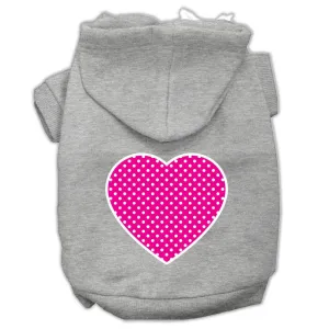 Pink Swiss Dot Heart Screen Print Pet Hoodies Grey Size Sm (10)