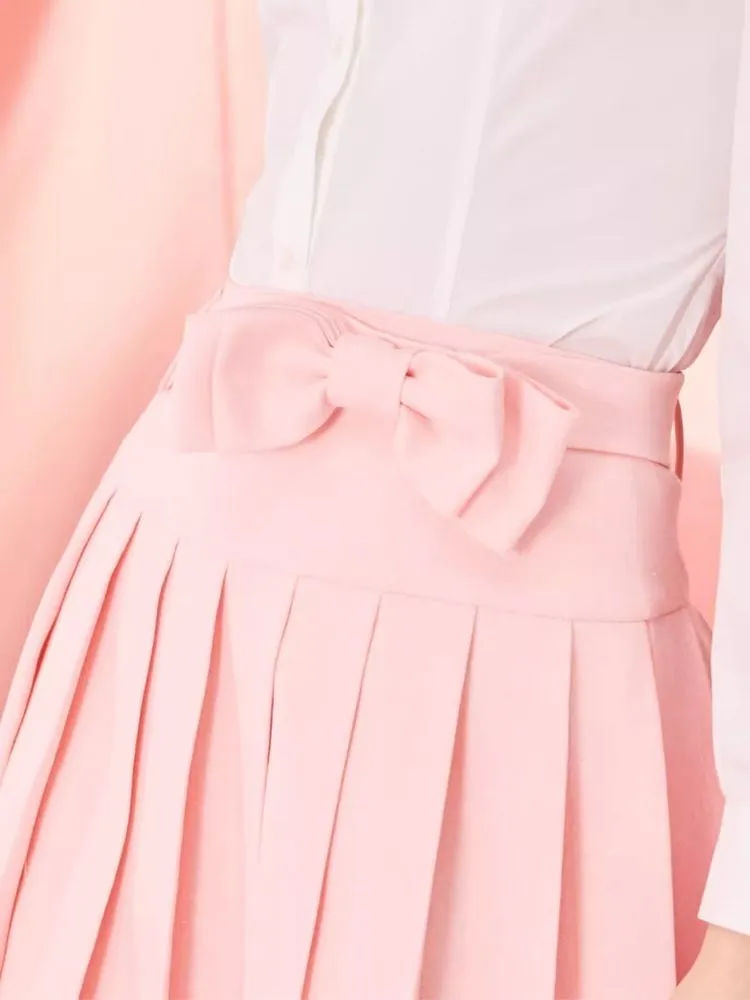 Pleated Half Skirt with Bowknot Belt【s0000006964】