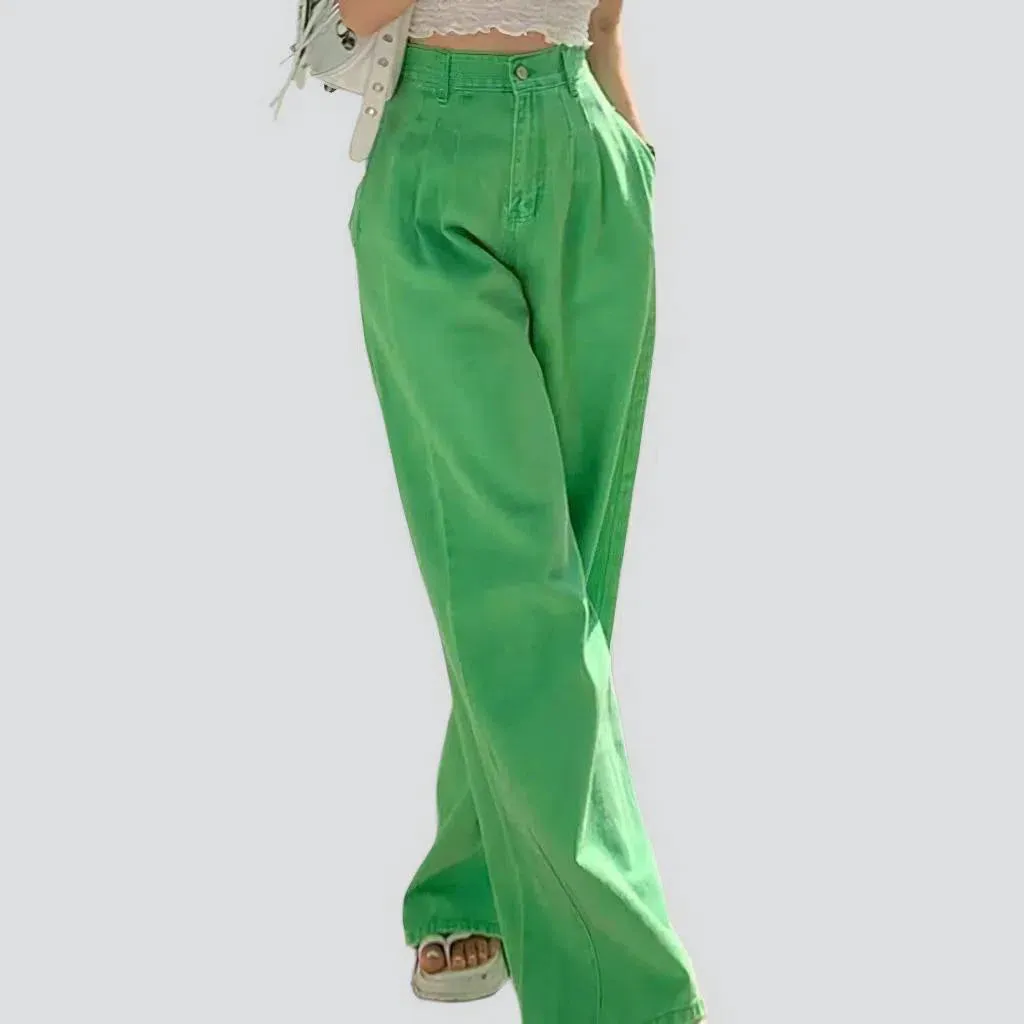 Pleated-waistline women's color jeans