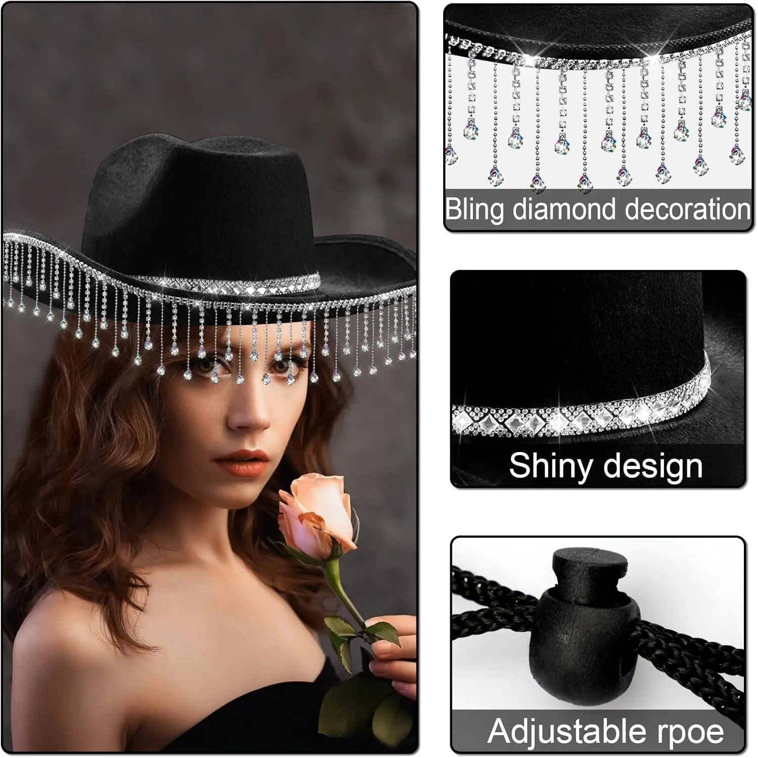 quescu Bridal Cowgirl Hat for Bachelorette Party,Rhinestone White Cowboy Hat for Women Bride To Be Gift,Halloween Costume