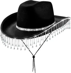 quescu Bridal Cowgirl Hat for Bachelorette Party,Rhinestone White Cowboy Hat for Women Bride To Be Gift,Halloween Costume