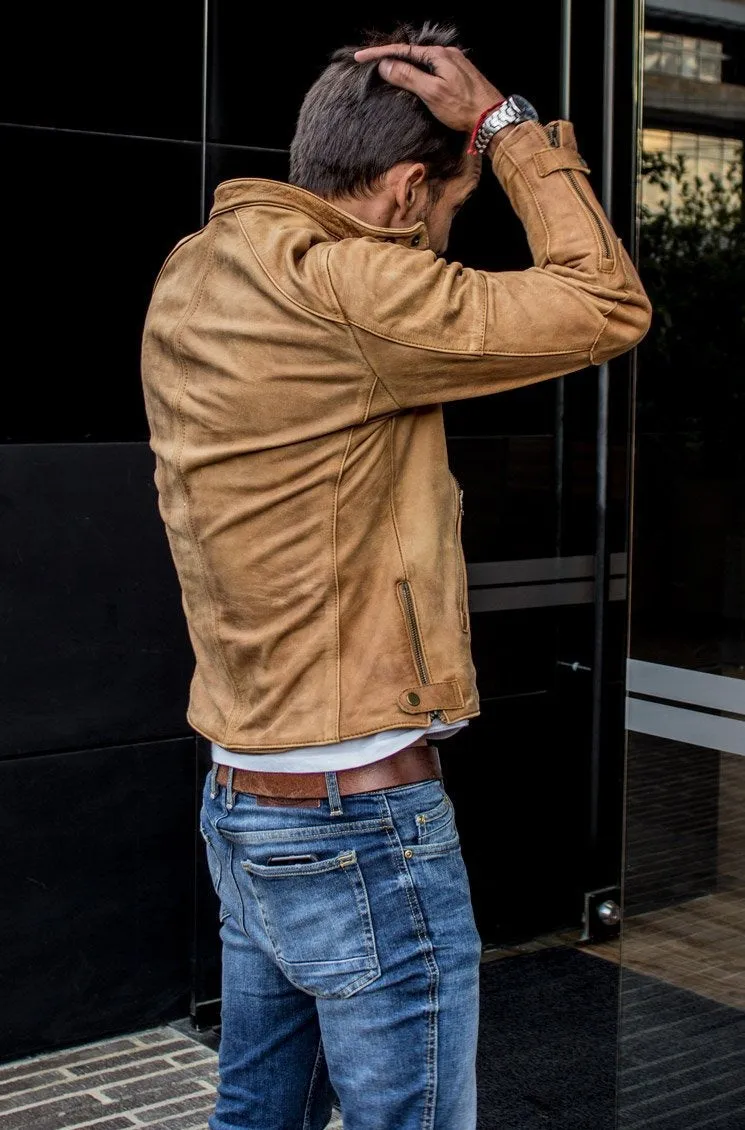 R79 SOL Leather Jacket Pre-Washed tan Leather  - Cafe Racer