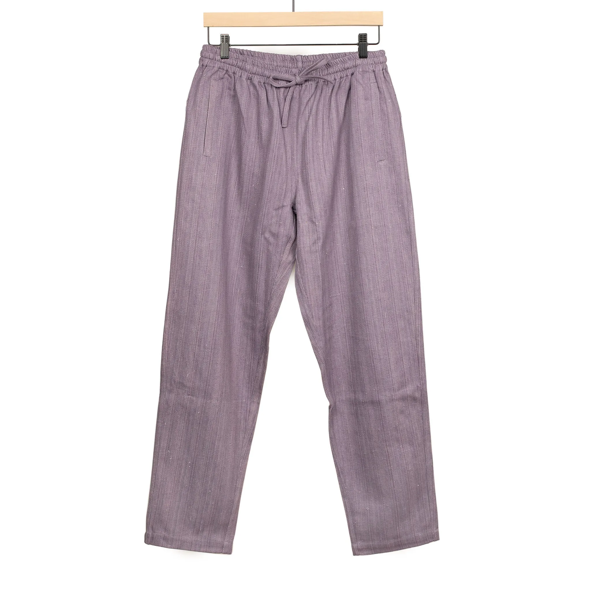 Roy drawstring easy pants in lavender handloomed khadi denim