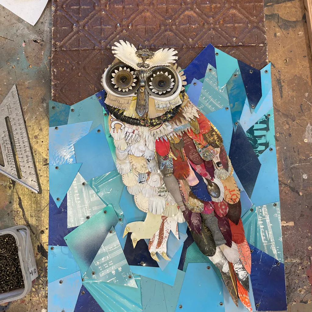 SILVER MOON original mixed media sculpture