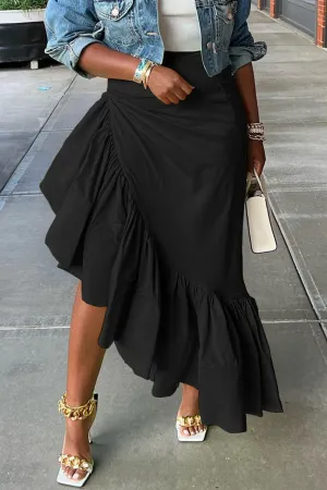 Solid Irregular Ruffle Hem Skirt