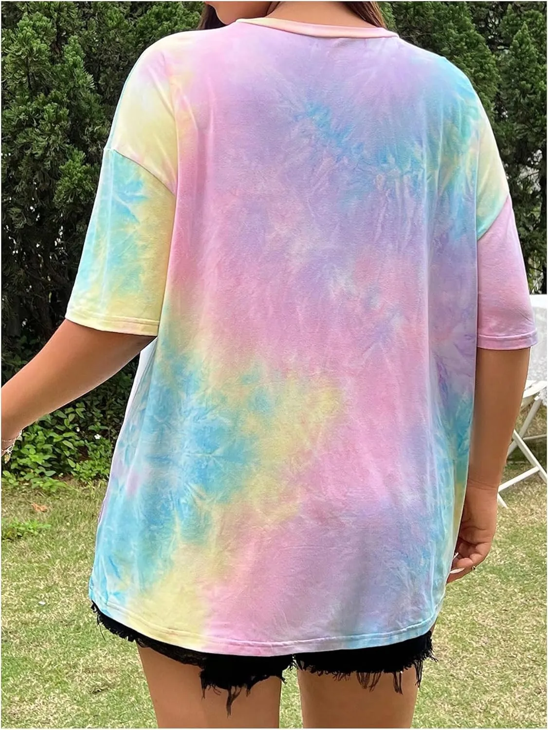 SOLY HUX Women's Plus Size Tops Tie Dye Graphic Tees Half Sleeve Round Neck Summer T Shirts