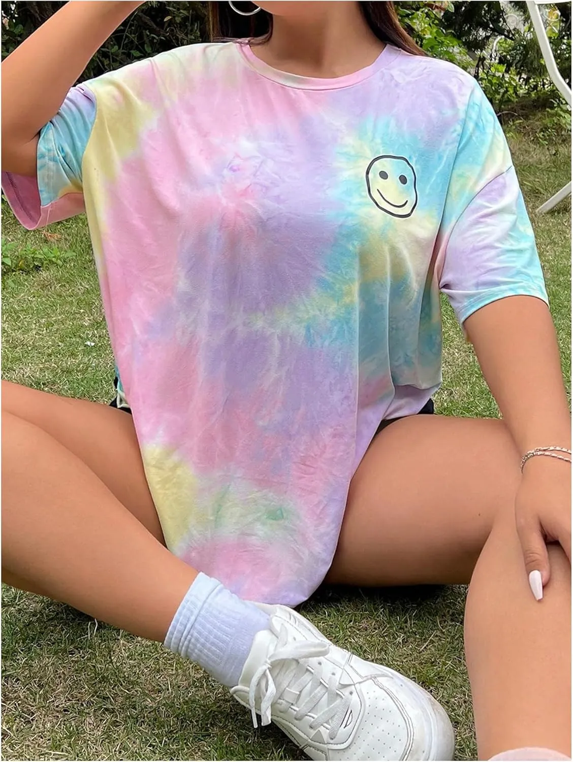 SOLY HUX Women's Plus Size Tops Tie Dye Graphic Tees Half Sleeve Round Neck Summer T Shirts