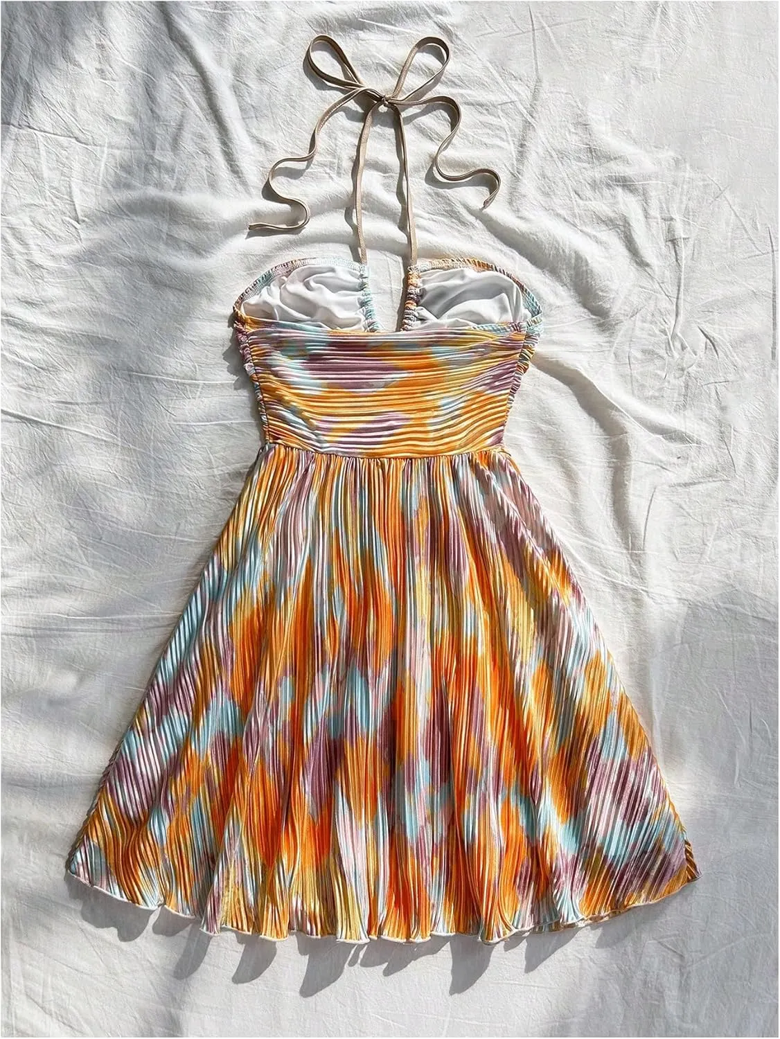 SOLY HUX Women's Tie Dye Cami Dress Halter Backless Sleeveless A Line Short Summer Dresses Sundress