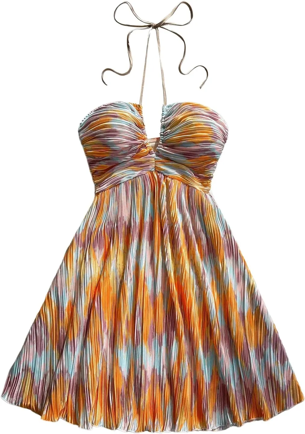 SOLY HUX Women's Tie Dye Cami Dress Halter Backless Sleeveless A Line Short Summer Dresses Sundress