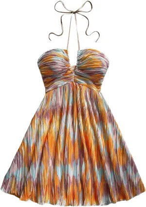 SOLY HUX Women's Tie Dye Cami Dress Halter Backless Sleeveless A Line Short Summer Dresses Sundress