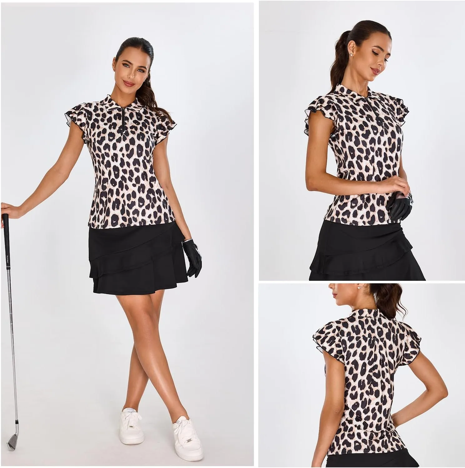 Soneven Womens Petal Sleeve Golf Shirts Moisture Wicking Lady Golf Apparel Print Tennis Sport T Shirt