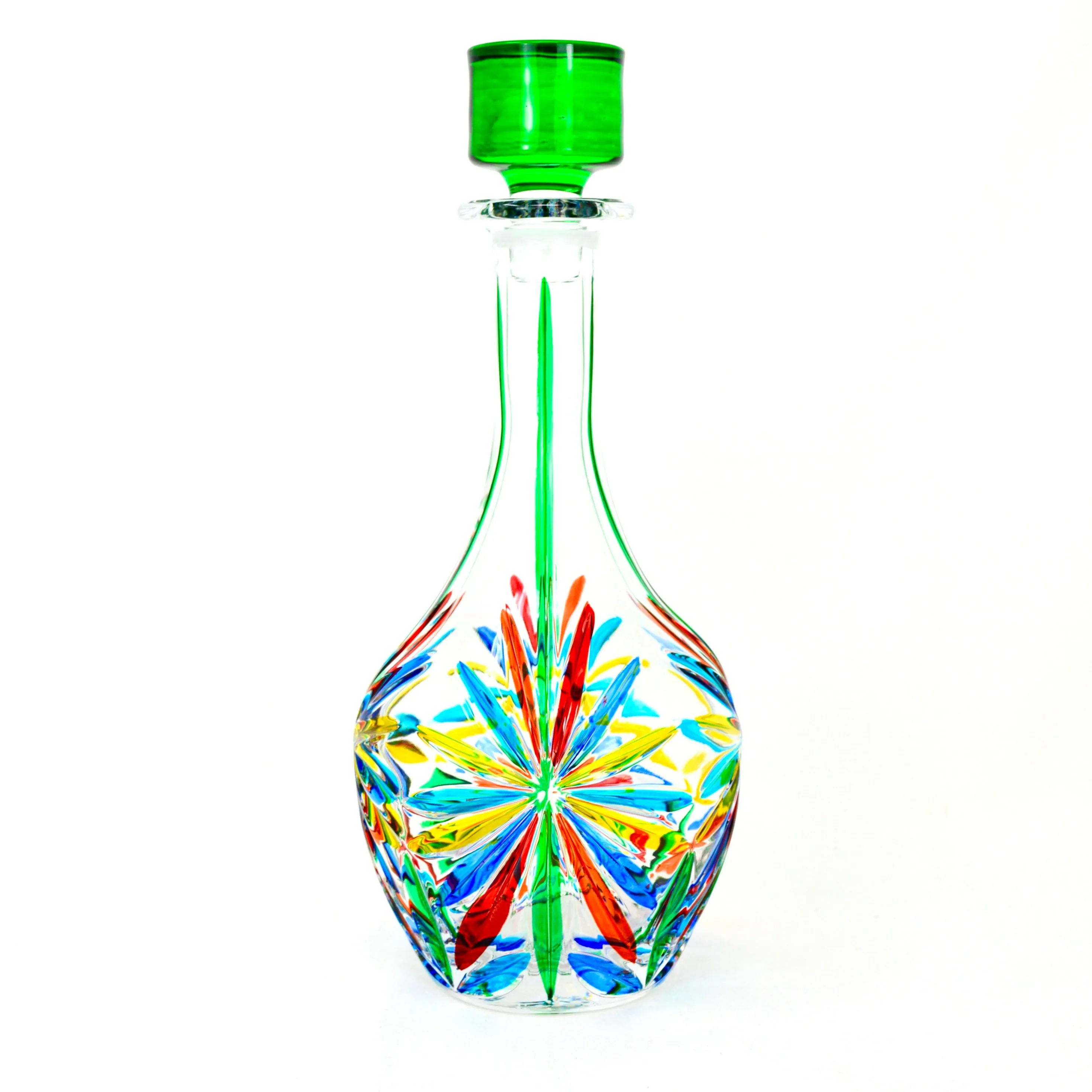 Starburst Round Decanter, Hand Painted Crystal, Made in Italy