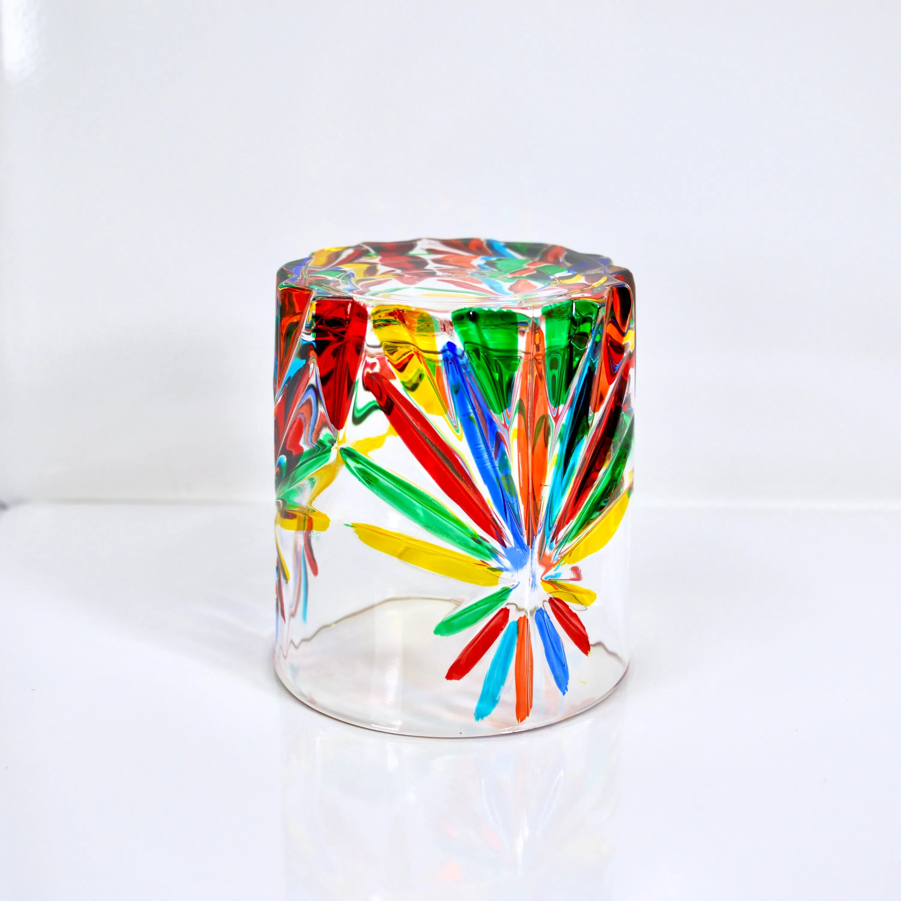 Starburst Short Drink Glasses, Hand-Painted Italian Crystal, Set of 2
