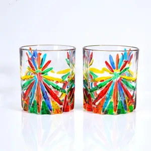 Starburst Short Drink Glasses, Hand-Painted Italian Crystal, Set of 2