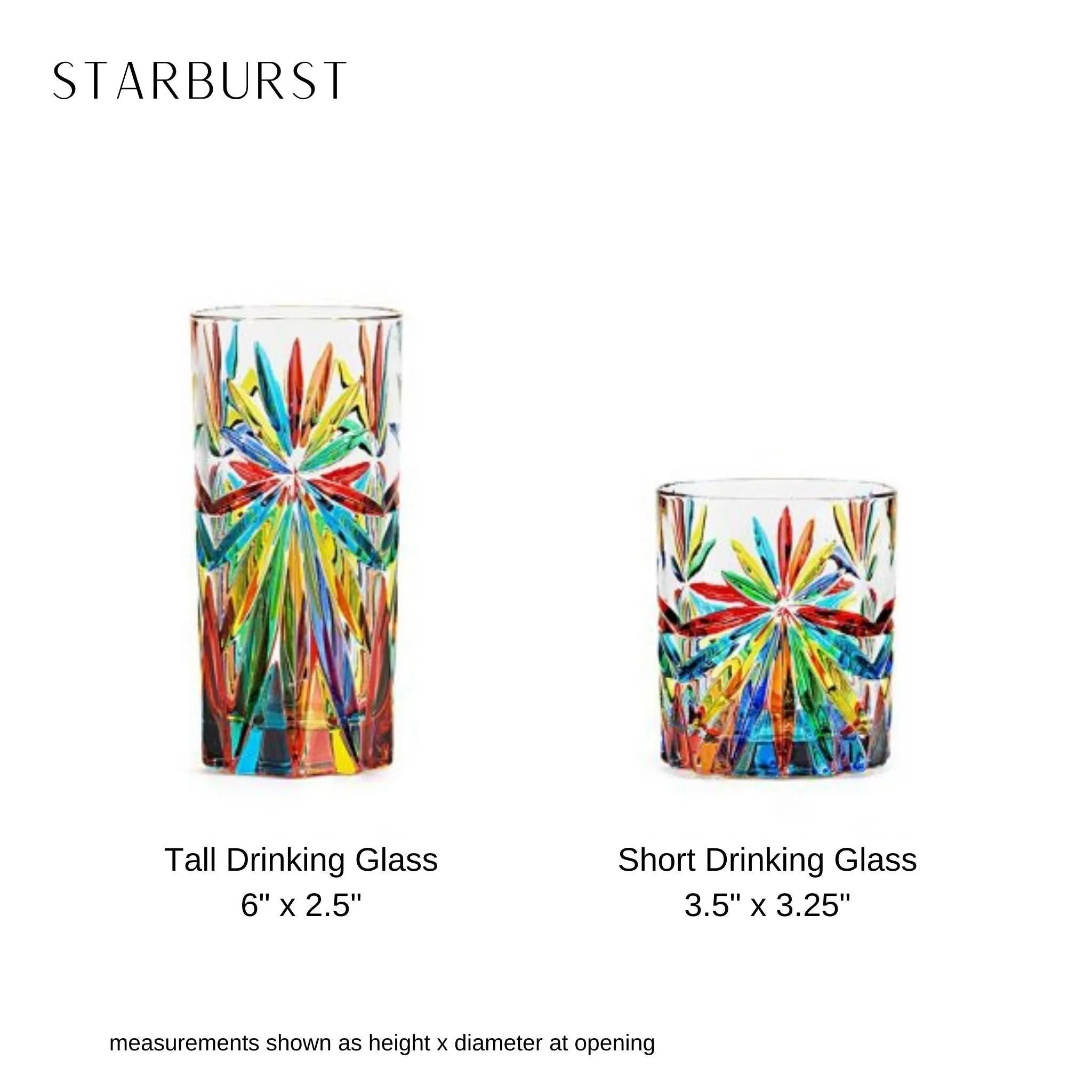 Starburst Short Drink Glasses, Hand-Painted Italian Crystal, Set of 2