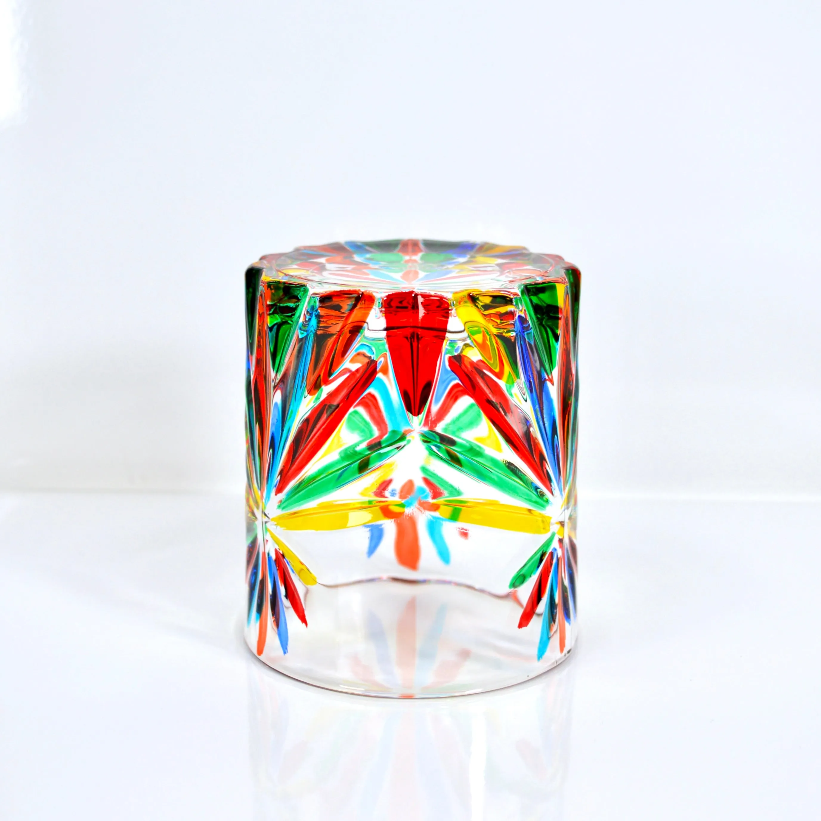 Starburst Short Drink Glasses, Hand-Painted Italian Crystal, Set of 2