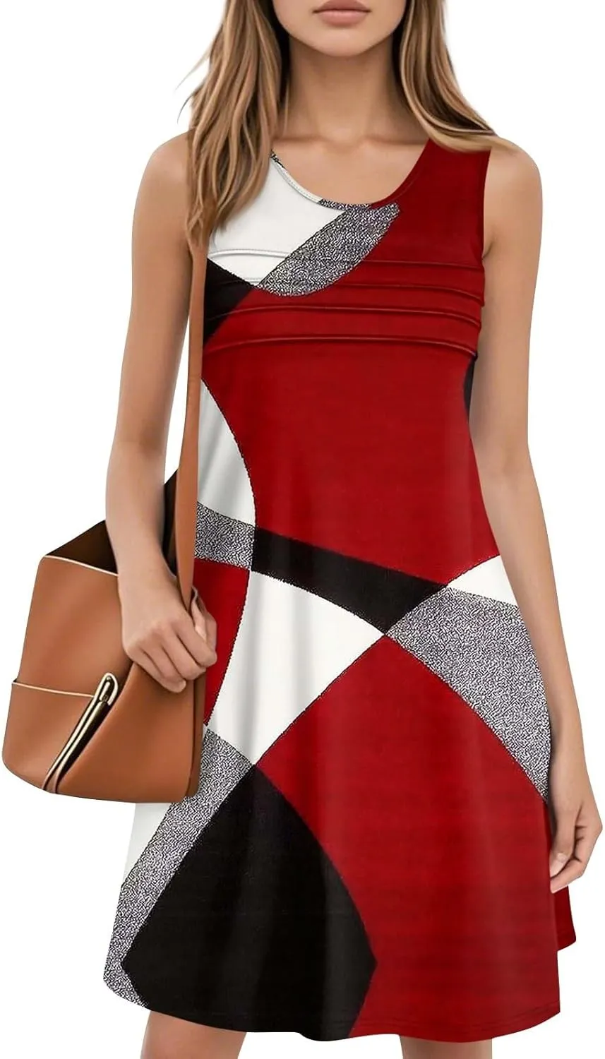 Summer Dresses for Women 2025 Beach Vacation Spring Clothes Sleeveless Crewneck Folds Casual Mini Dress