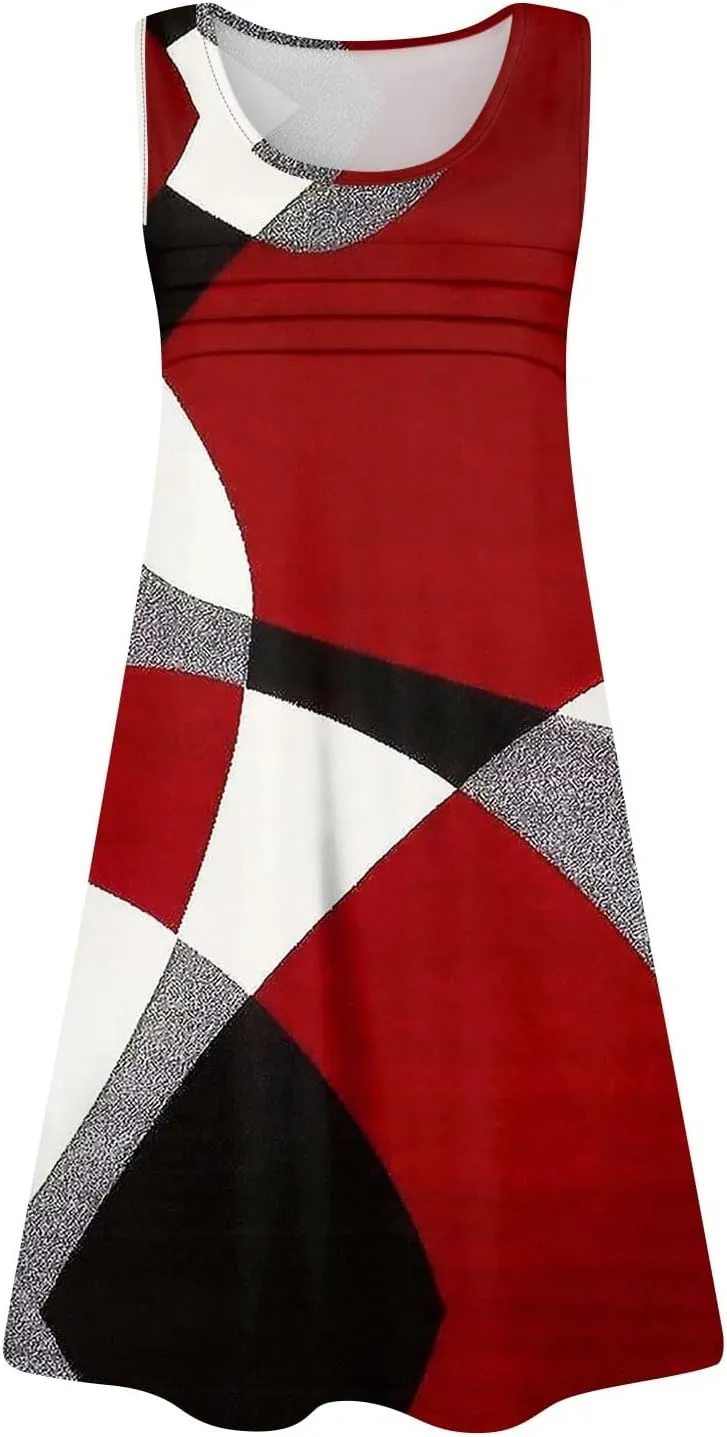Summer Dresses for Women 2025 Beach Vacation Spring Clothes Sleeveless Crewneck Folds Casual Mini Dress