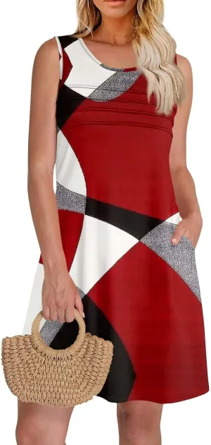Summer Dresses for Women 2025 Beach Vacation Spring Clothes Sleeveless Crewneck Folds Casual Mini Dress