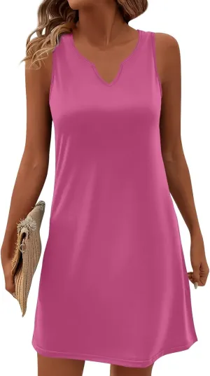 Summer Dresses for Women 2025 Beach Vacation Spring Clothes Spaghetti Strap V Neck Casual Loose Mini Dress