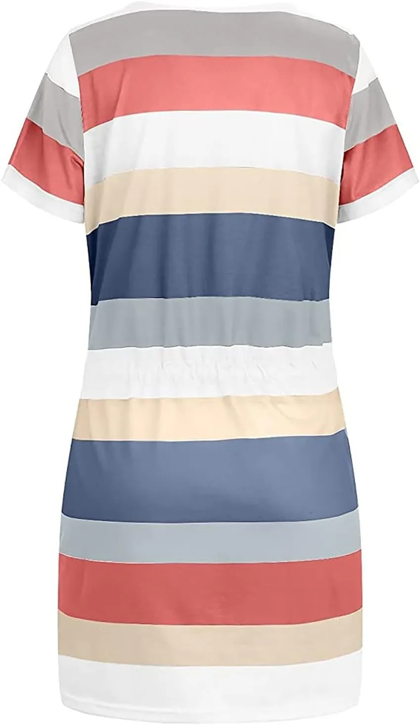 Summer Dresses for Women 2025 Striped A-Line Boho Sundress Short Sleeve V-Neck Beach Vacation Mini Dress with Pocket