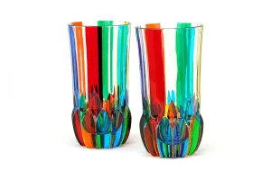 Swatch Tall Drink Glass, Set of 2 Hand-Painted Italian Crystal